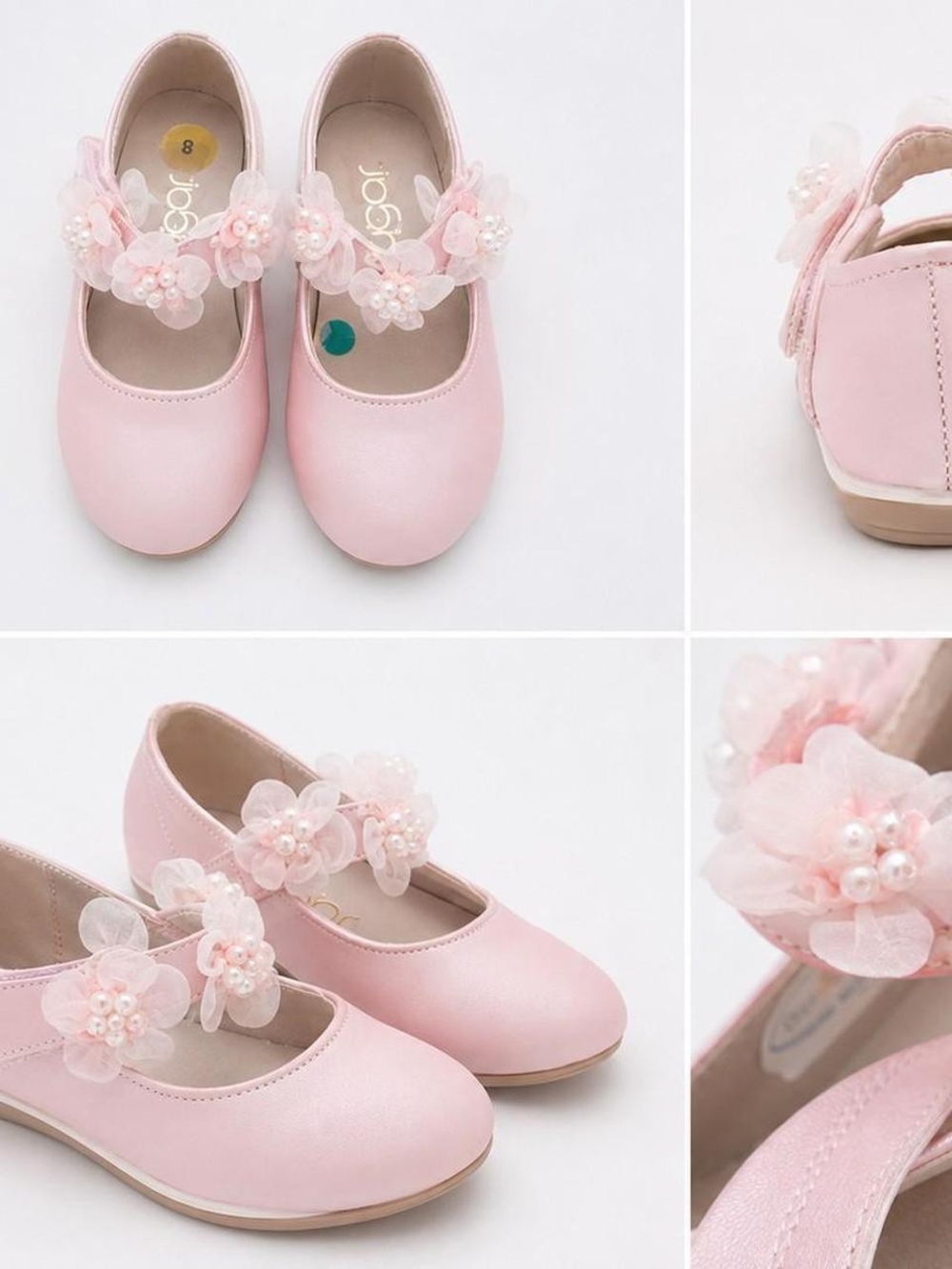 Sugar Pink Floral Strap Dress Shoes for Kids